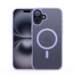 Прозрачный матовый чехол с фиолетовыми рамками (Light Purple) и с поддержкой MagSafe от Dux Ducis для iPhone 16, серия Yind Series Case