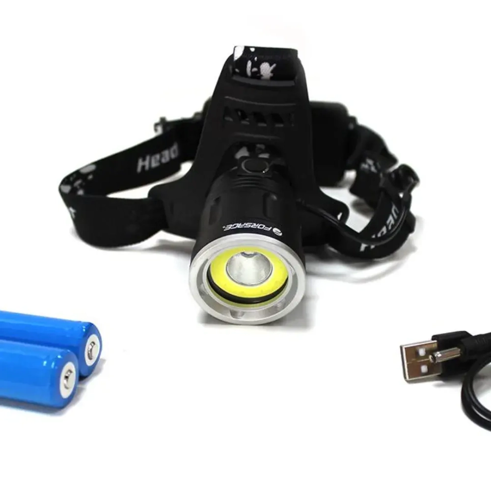 Фонарь светодиодный аккумуляторный налобный (5W COB LED1500Lm,,2000mAh,зарядка12V,время раб.4ч,время заряд.6ч,защита гнезда зарядки) Forsage F-01403