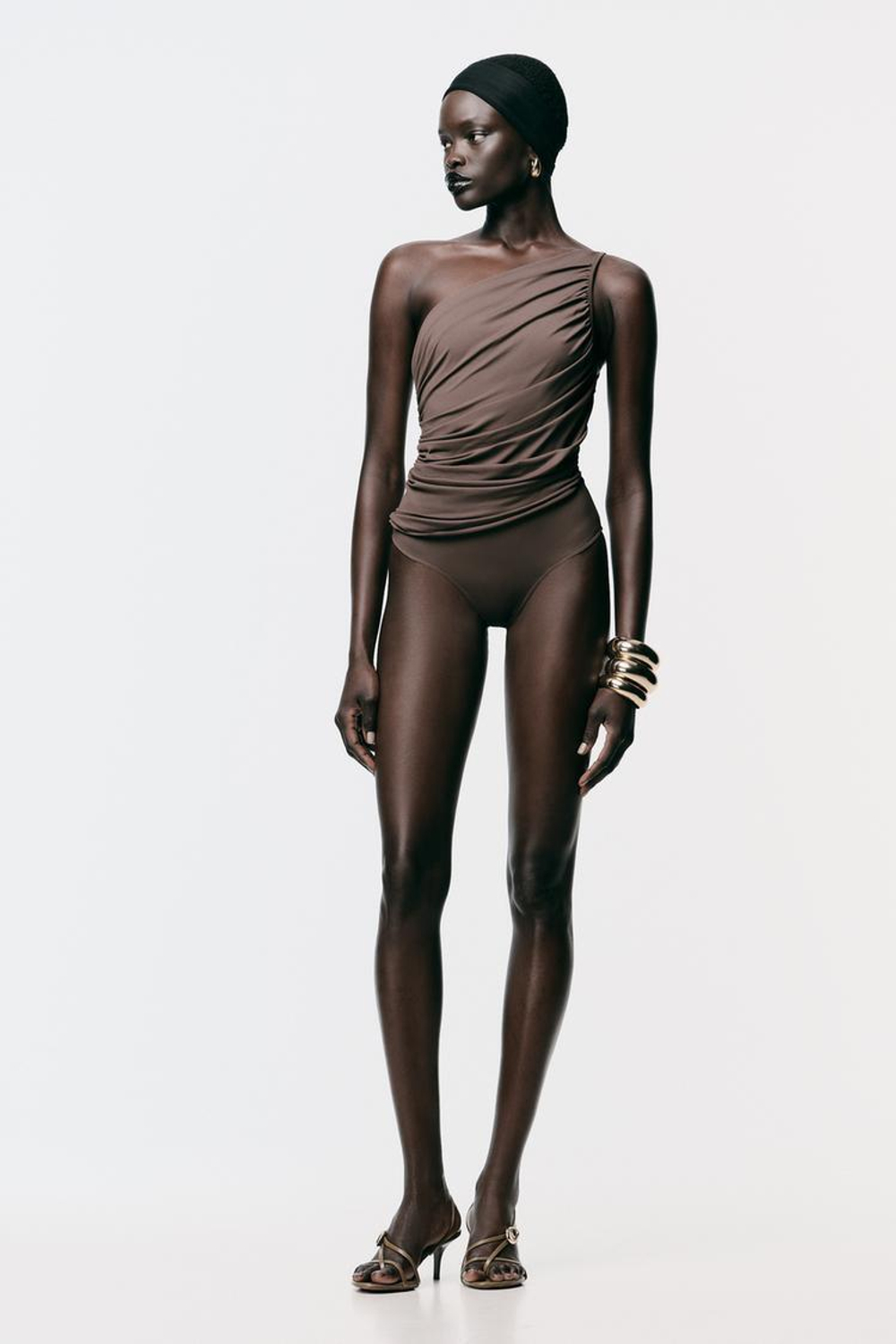 ZARA БОДИ АСИММЕТРИЧНОГО КРОЯ СО СБОРКАМИ, СЕРО-КОРИЧНЕВЫЙ