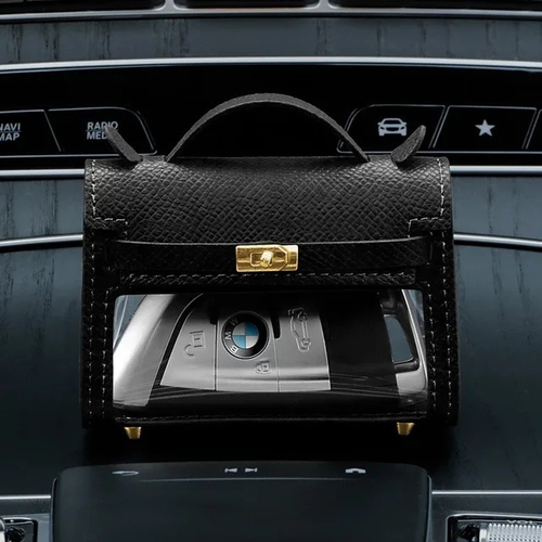 Универсальный чехол сумка черного цвета (Elegant Black) с цепочкой через плечо для хранения ключей от автомобиля или наушников