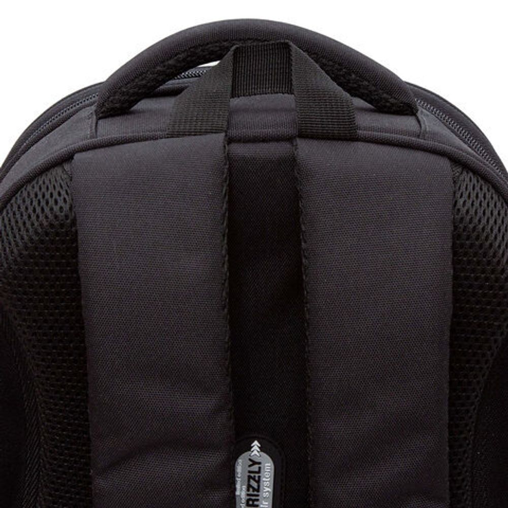 Ранец GRIZZLY анатомическая спинка, c брелоком, для девочек, "HEARTS", чёрный 36х28х20 см, RAz-586-5/1