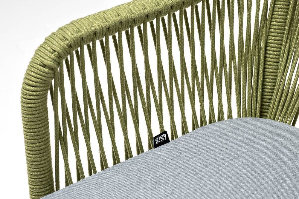 "Лион" стул плетеный из роупа, каркас из стали светло-серый (RAL7035) муар, роуп салатовый меланж круглый, ткань светло-серая