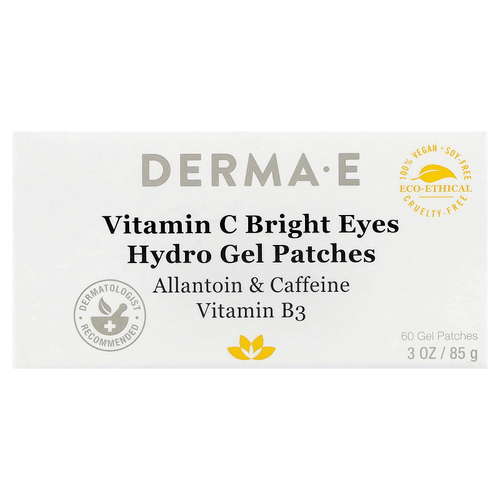 DERMA E, Гидрогелевые патчи для глаз с витамином C Bright, для всех типов кожи, 60 гелевых патчей