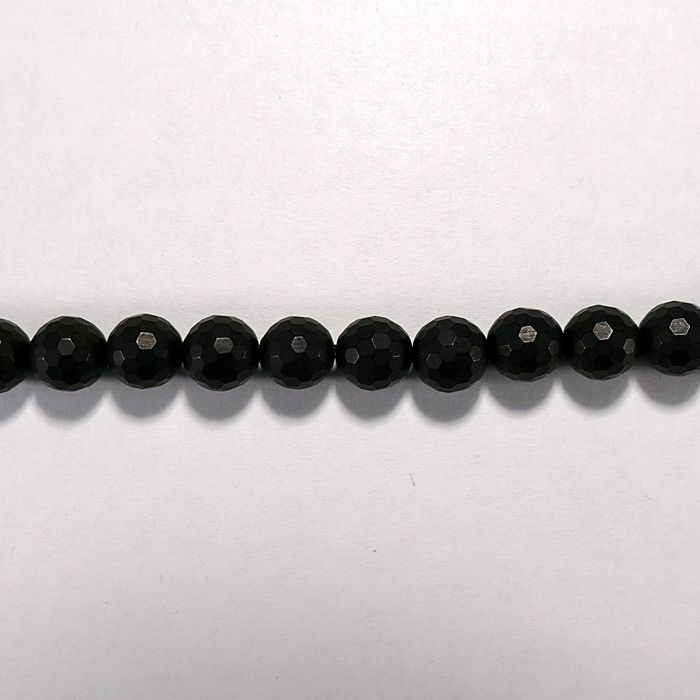Бусина из оникса черного матового, фигурная, 8 мм (шар, граненая)