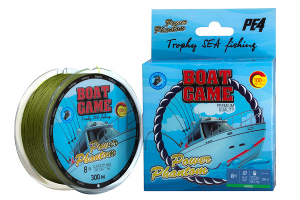 Шнур Power Phantom Boat, 300m, зеленый D-5 0,36мм, 34.9кг