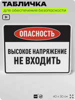 Табличка для обеспечения безопасности "Опасность высокое напряжение не входить", для производства, предприятия, организаций, 40х30 см, Silver Plane x Айдентика Технолоджи