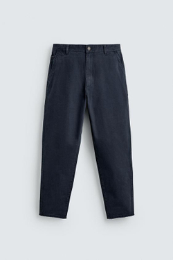 ZARA БРЮКИ CARROT FIT С ЭФФЕКТОМ ПОТЕРТОСТИ, МОРСКОЙ СИНИЙ