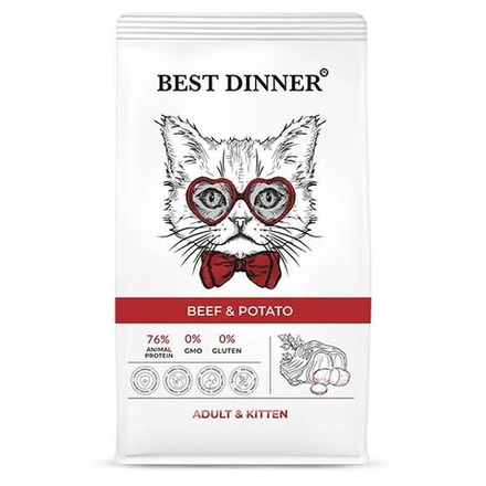 Best Dinner 10кг Adult & Kitten Сухой корм для кошек и котят с 1 месяца Говядина с картофелем