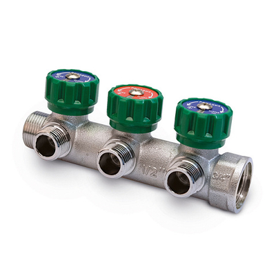 Коллектор латунный с регулировочными вентилями 4 выхода, 1*3/4 EK