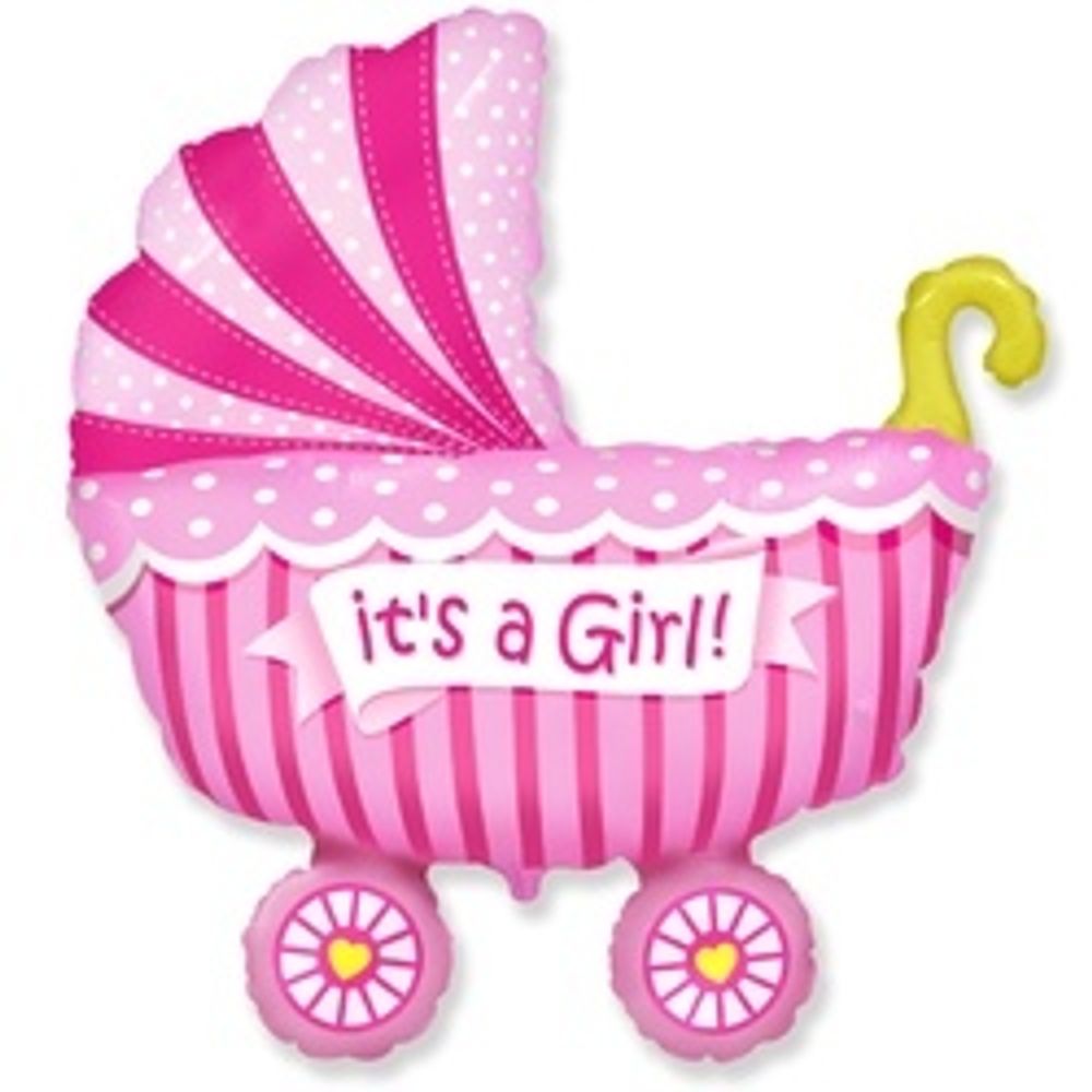 Шар (59"/89 см) Фигура, Коляска для девочки, Розовый 1 шт.