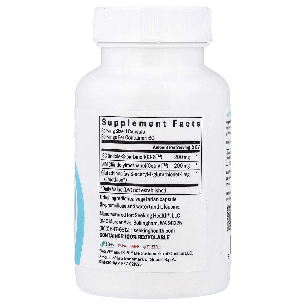 Seeking Health, ДИМ и I3C с глутатионом, 60 капсул