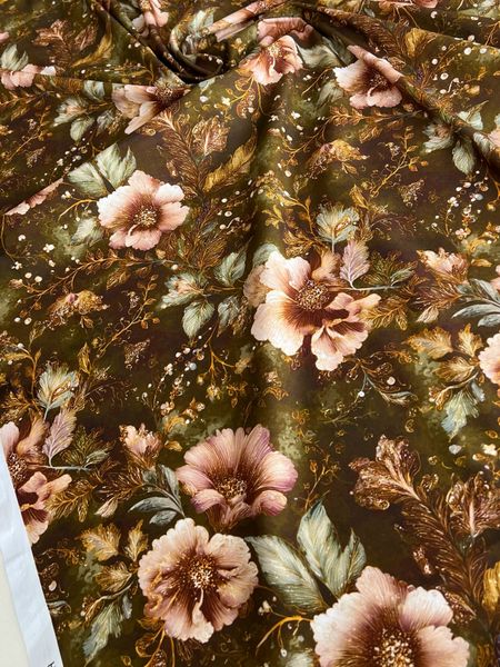 ЦВЕТЫ В ЗЕЛЕНОМ БАРХАТЕ - 100% хлопок 5