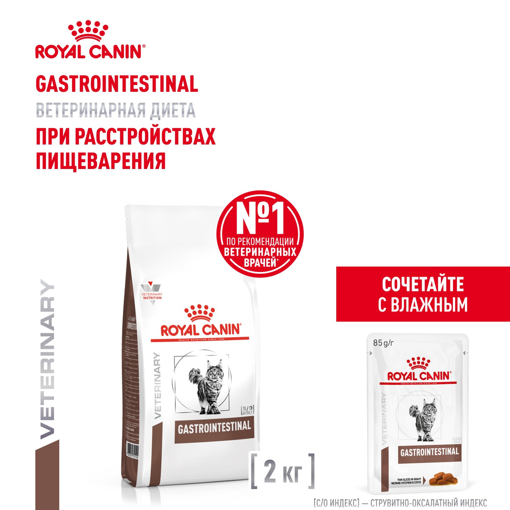 Royal Canin Gastrointestinal Гастроинтестинал Корм сухой диета для взрослых кошек при расстройствах пищеварения и в период реабилитации 2кг