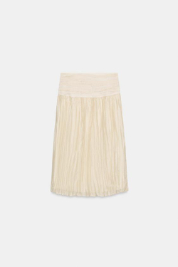 ZARA ЮБКА МИДИ С ДРАПИРОВКОЙ — ZW COLLECTION, БЕЖЕВЫЙ
