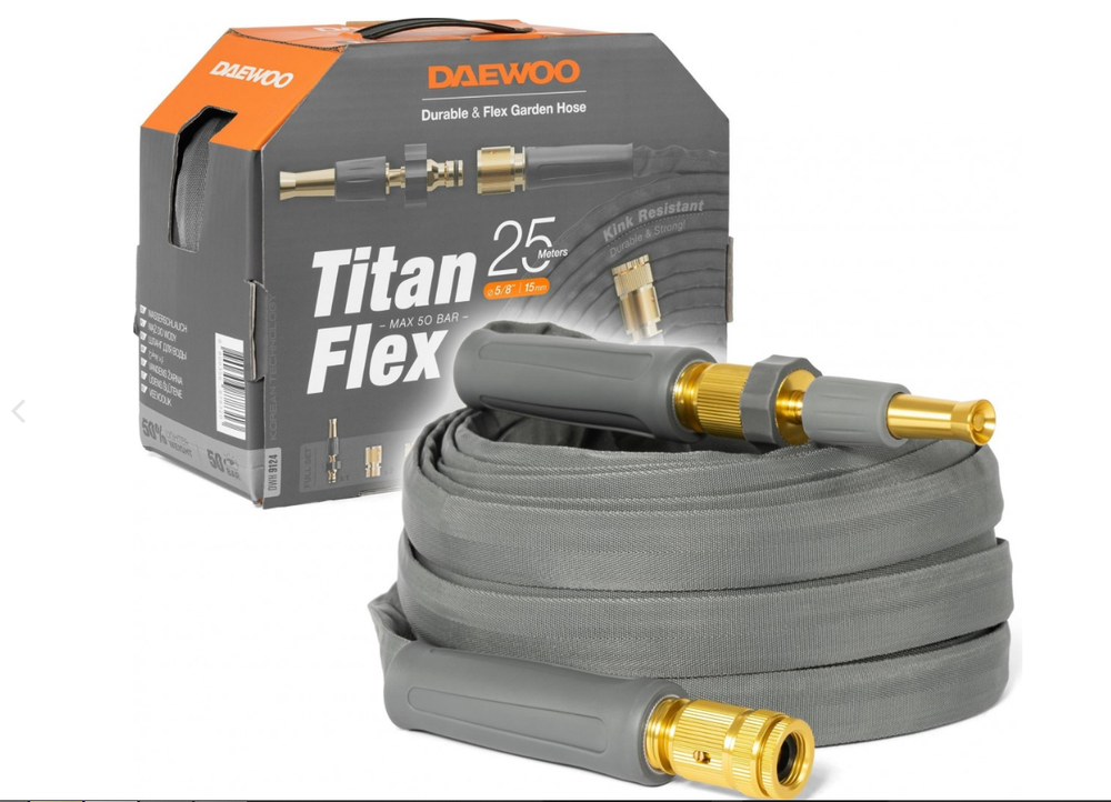 Шланг текстильный DAEWOO TitanFlex 5/8" х 25 м с комплектом для полива [DWH 9124]