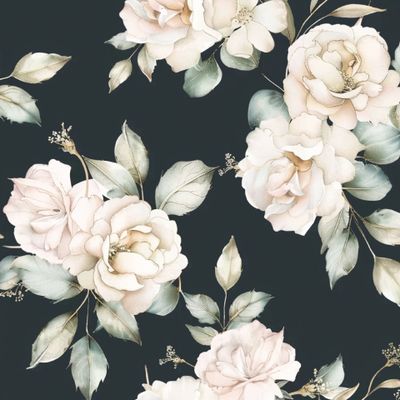 Белые акварельные розы на черном фоне