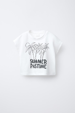 ZARA ФУТБОЛКА С ПРИНТОМ, БЕЛЫЙ