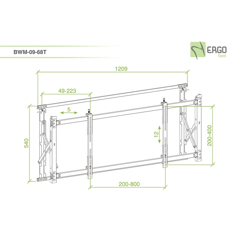 ErgoFount BWM-09-68T Ультратонкое модульное выдвижное крепление для видеостен из дисплеев диагональю 55–60'', макс. нагрузка 35 кг, черное