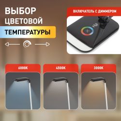Настольный светильник ЭРА NLED-460-14W-BK-S светодиодный с ночником на основании черный с серебром