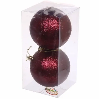 Новогодние шары 10 см (набор 2 шт) «Глиттер», темный рубин