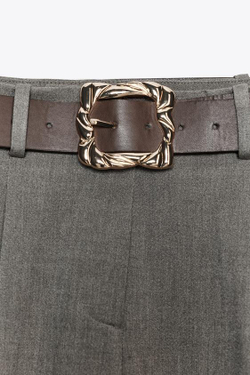 ZARA ПРЯМЫЕ БРЮКИ С РЕМНЕМ, СЕРО-КОРИЧНЕВЫЙ