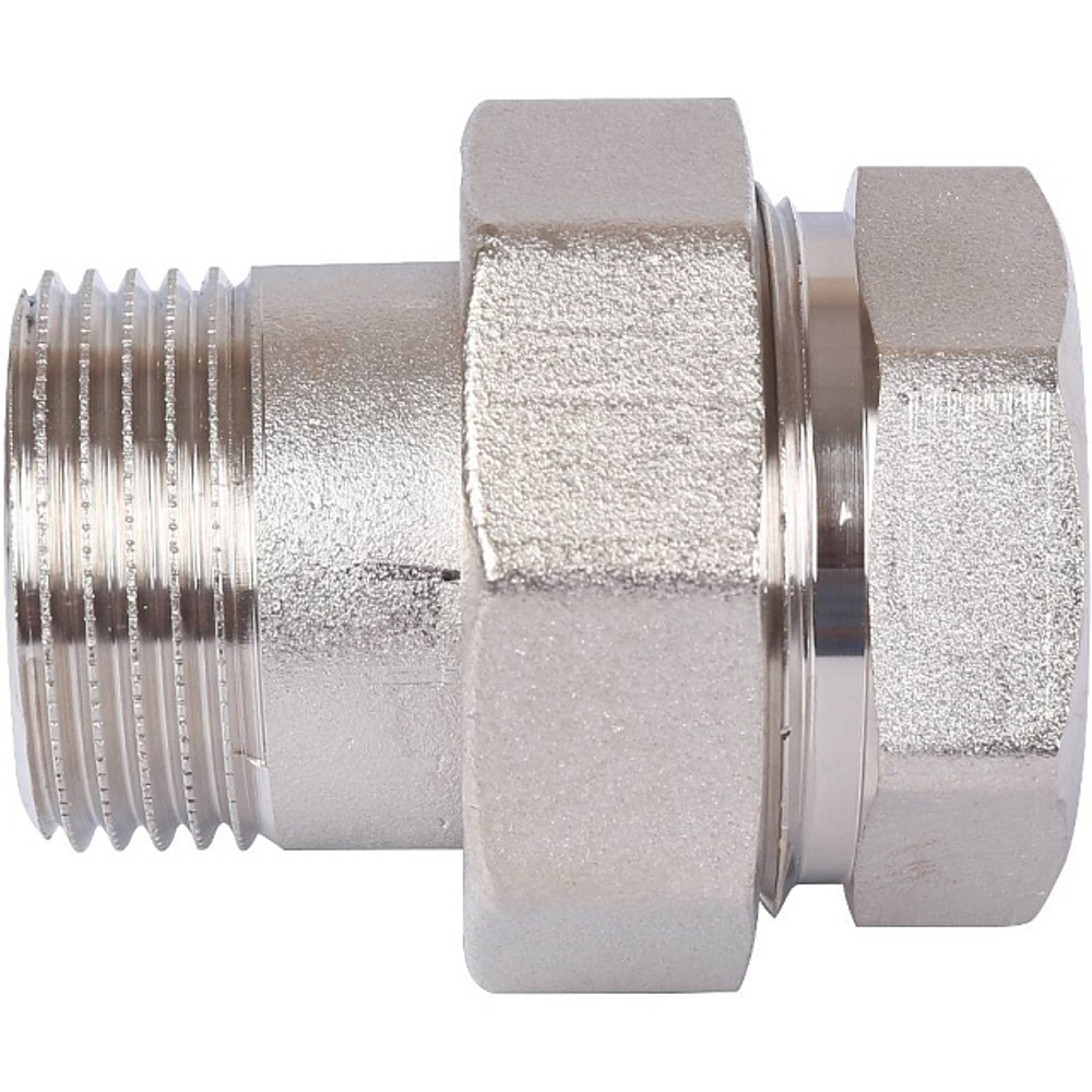 Соединение быстроразъемое (американка) STOUT - 1" (ВР/НР, латунь никелированая, плоск.уплотнение)