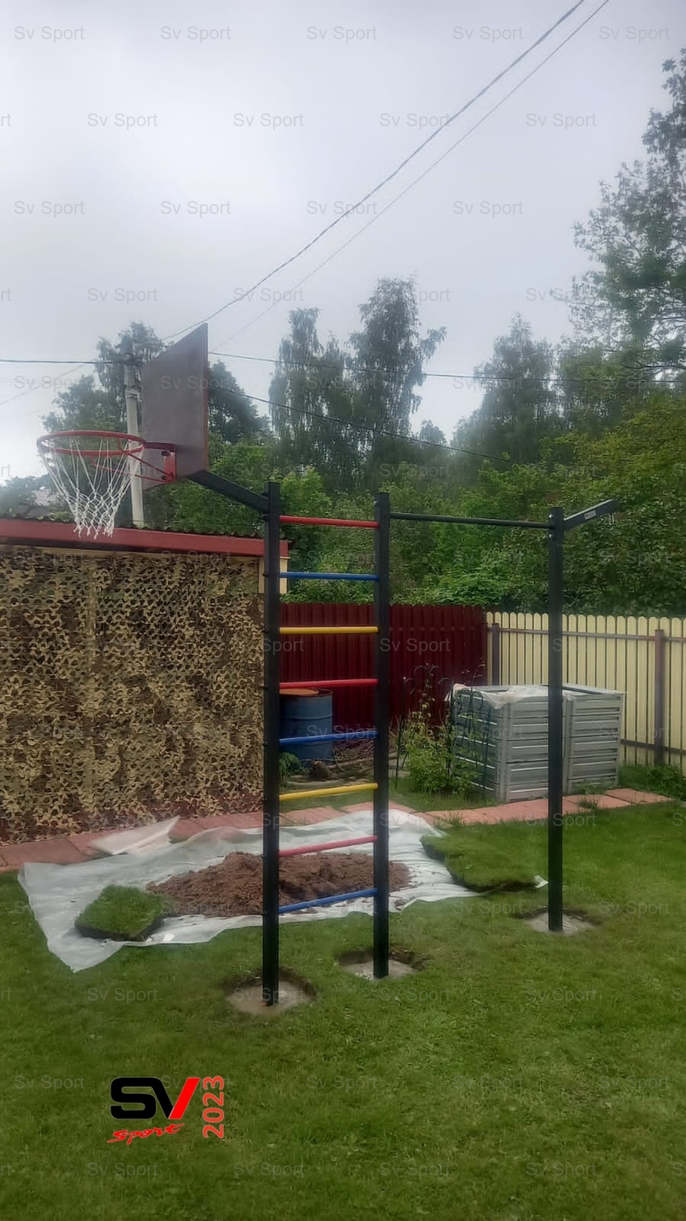 Монтаж уличной шведской стенки Sv Sport (3 вертикальных столба)