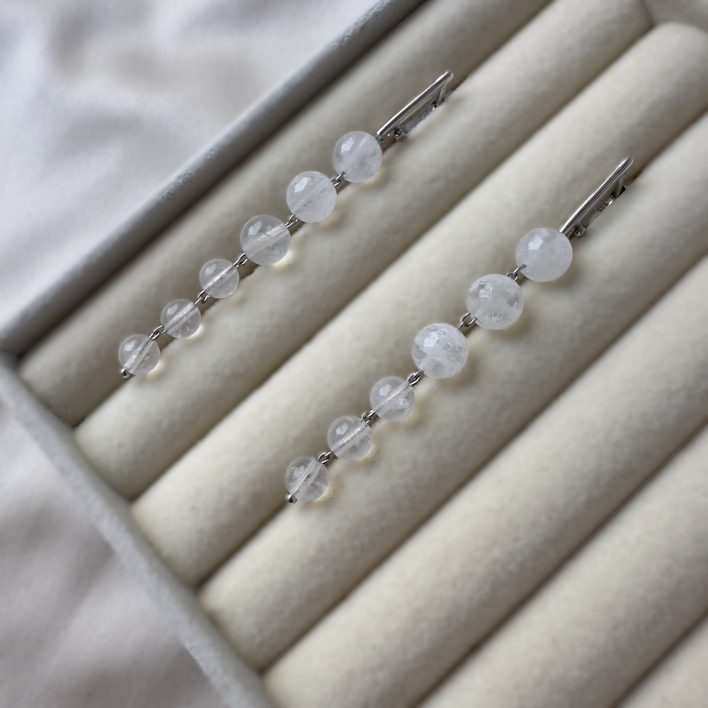 Серьги с лунным камнем, серебристая фурнитура