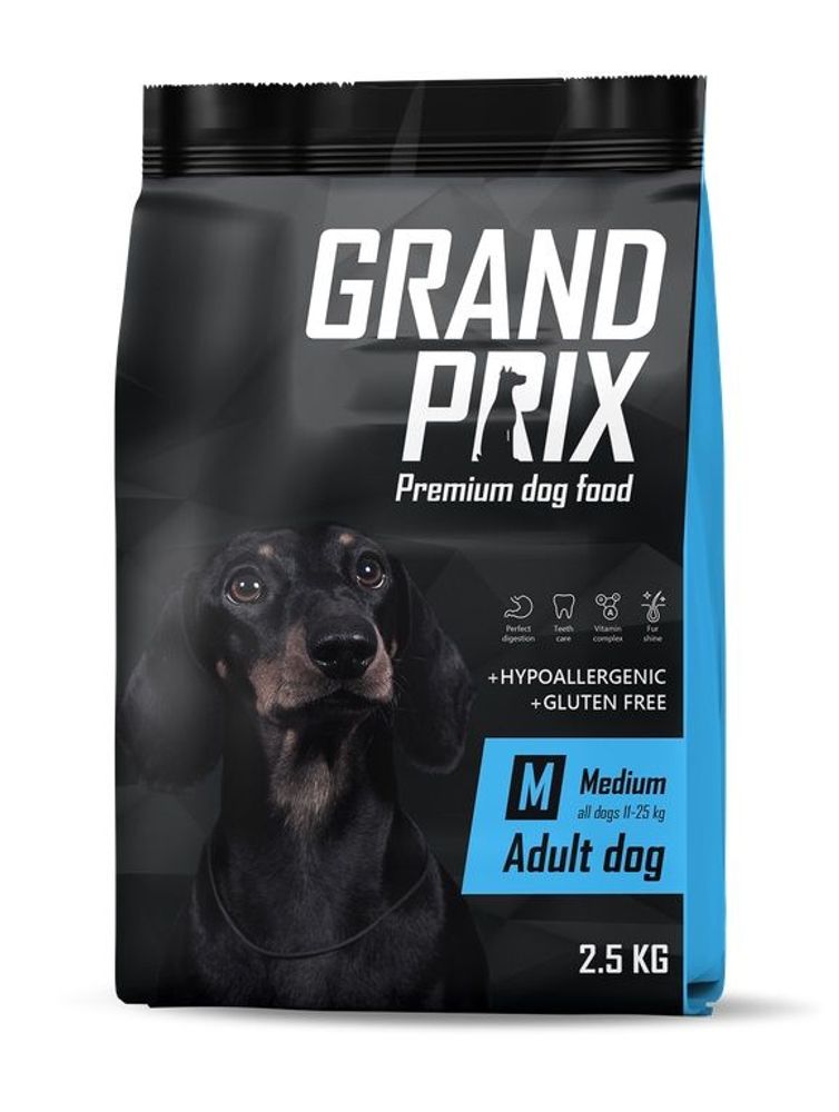 GRAND PRIX. Сухой корм с курицей для взрослых собак средних пород 2,5 кг