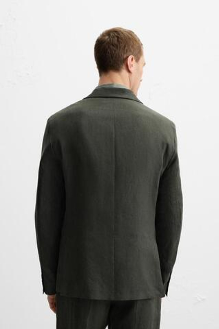 ZARA КОСТЮМНЫЙ БЛЕЙЗЕР ИЗ 100% ЛЬНА, ТЕМНЫЙ ХАКИ