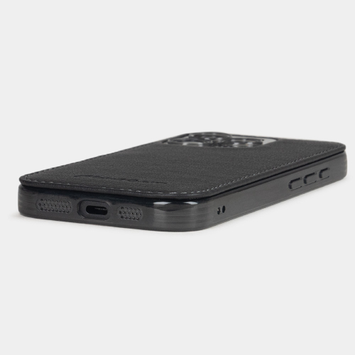 Чехол-накладка для iPhone 16 Pro из кожи теленка, черного цвета
