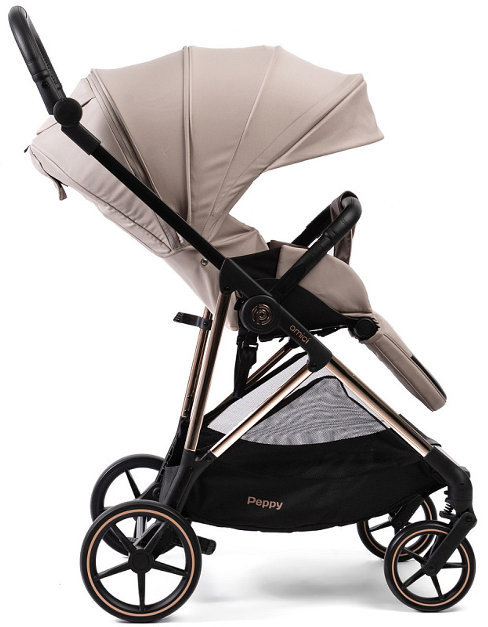 Прогулочная коляска Peppy Amici с автокреслом Verona Beige Beige рама Gold
