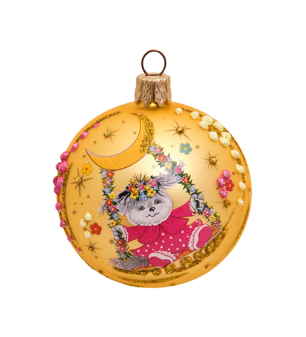 НФШ-1541 Ел.украшение Шар «Собачка на качелях» золотой 65 мм