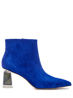 Женские замшевые синие ботильоны с авторским каблуком