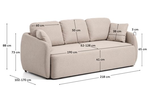 Трехместный диван-кровать Laira из бежевого шенилла, 218 см