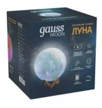 Св-к Gauss LED настольный 3D Луна 1W RGB 5V Li-ion 450mA D15 см цветной с пультом, NN003