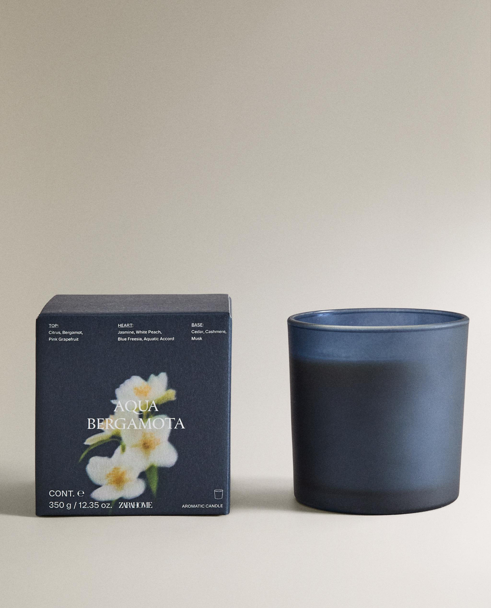 Zara Home Свеча ароматическая Aqua Bergamota 350 г, растительный воск, аромат свежий цитрусовый, Горчичный