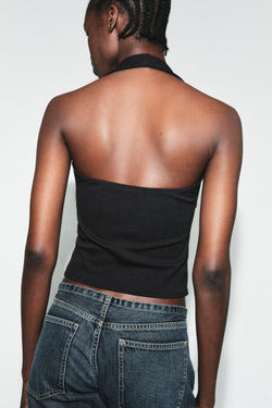 ZARA ТОП ХАЛТЕР ИЗ ТРИКОТАЖА, ЧЕРНЫЙ