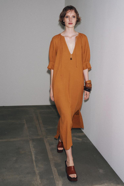 ZARA ПЛАТЬЕ-ТУНИКА ИЗ ЛЬНА ZW COLLECTION, СВЕТЛО-КОРИЧНЕВЫЙ