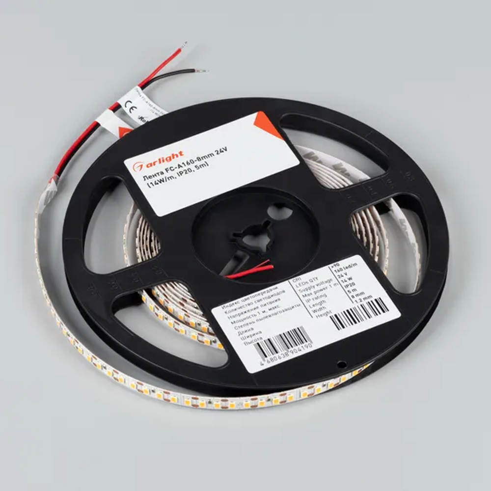 Светодиодная лента FC-A160-8mm 24V Warm3000-CX1 (14 W/m, IP20, 5m) (Arlight, резка 1 светодиод) 052934