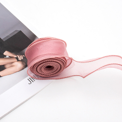 Лента декоративная (4 см*9,14 м) Органза с леской, Пыльная роза, 1 шт., 6233770