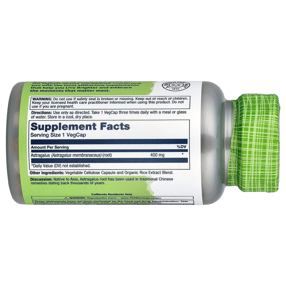 Solaray, True Herbs, астрагал, 400 мг, 100 растительных капсул