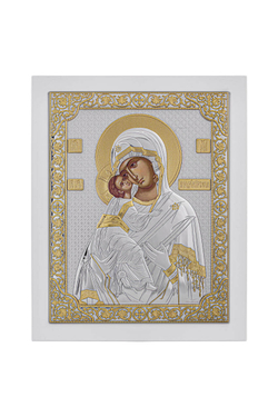 Владимирская БМ, икона прямоугольная в рамке под стеклом, белое дерево 232х280