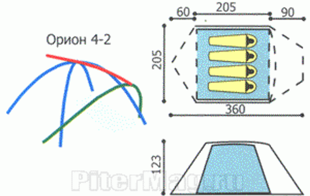 Туристическая палатка Снаряжение Орион 4-2 (i)