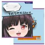 Тетрадь 12л., клетка, Alingar, скрепка, блок офсет, 100% белизна, мелованный картон (стандарт), "Аниме"