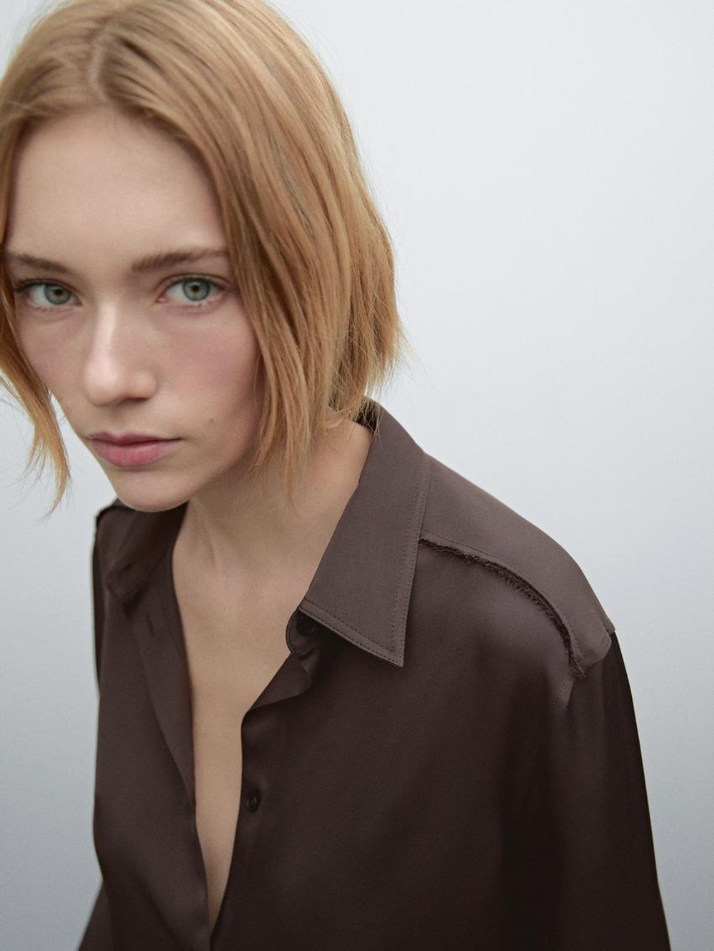 Massimo Dutti Рубашка из струящегося атласа, темно-гранатовый