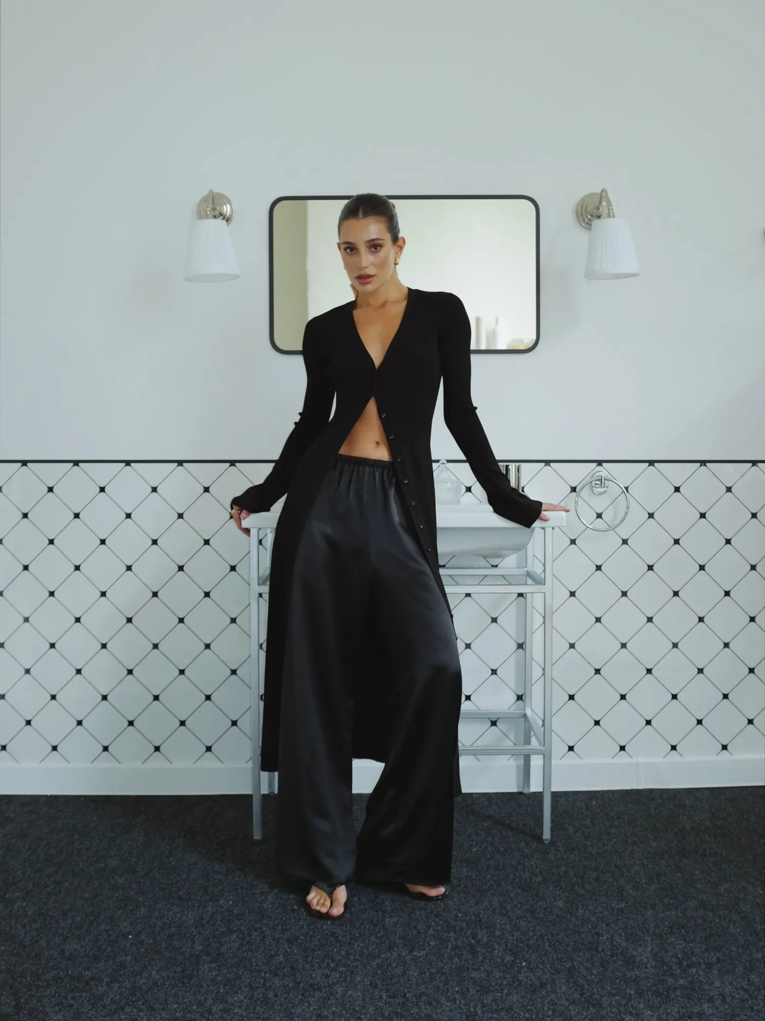 платье-кардиган из шелка, black