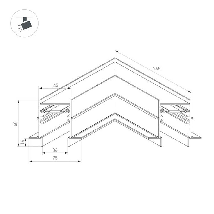 Коннектор угловой для магнитного шинопровода Arlight MAG-CON-4560-FDW-L90 (BK) 034681
