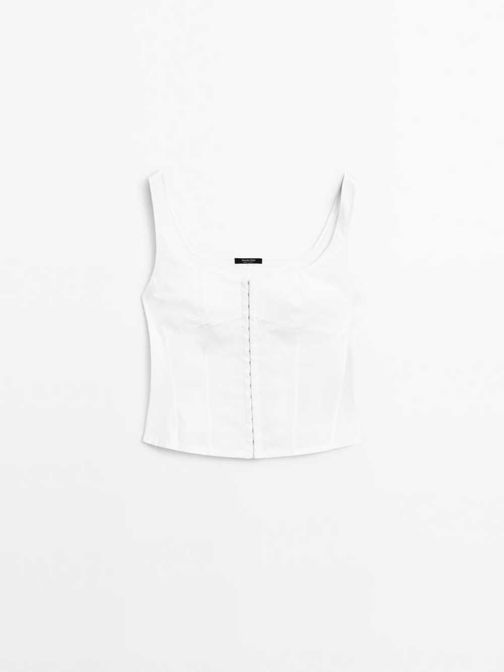 Massimo Dutti Топ-корсет из смесового хлопка, белый