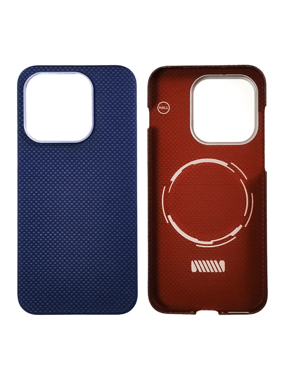 Карбоновый чехол для Oppo Find X9 с MagSafe синий (Blue) шахматное плетение